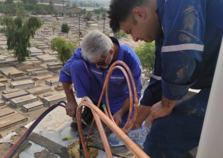 تعمیر و راه‌اندازی سیستم‌های خنک‌کننده گلزار شهدا توسط خدمات نفت گچساران+عکس و فیلم